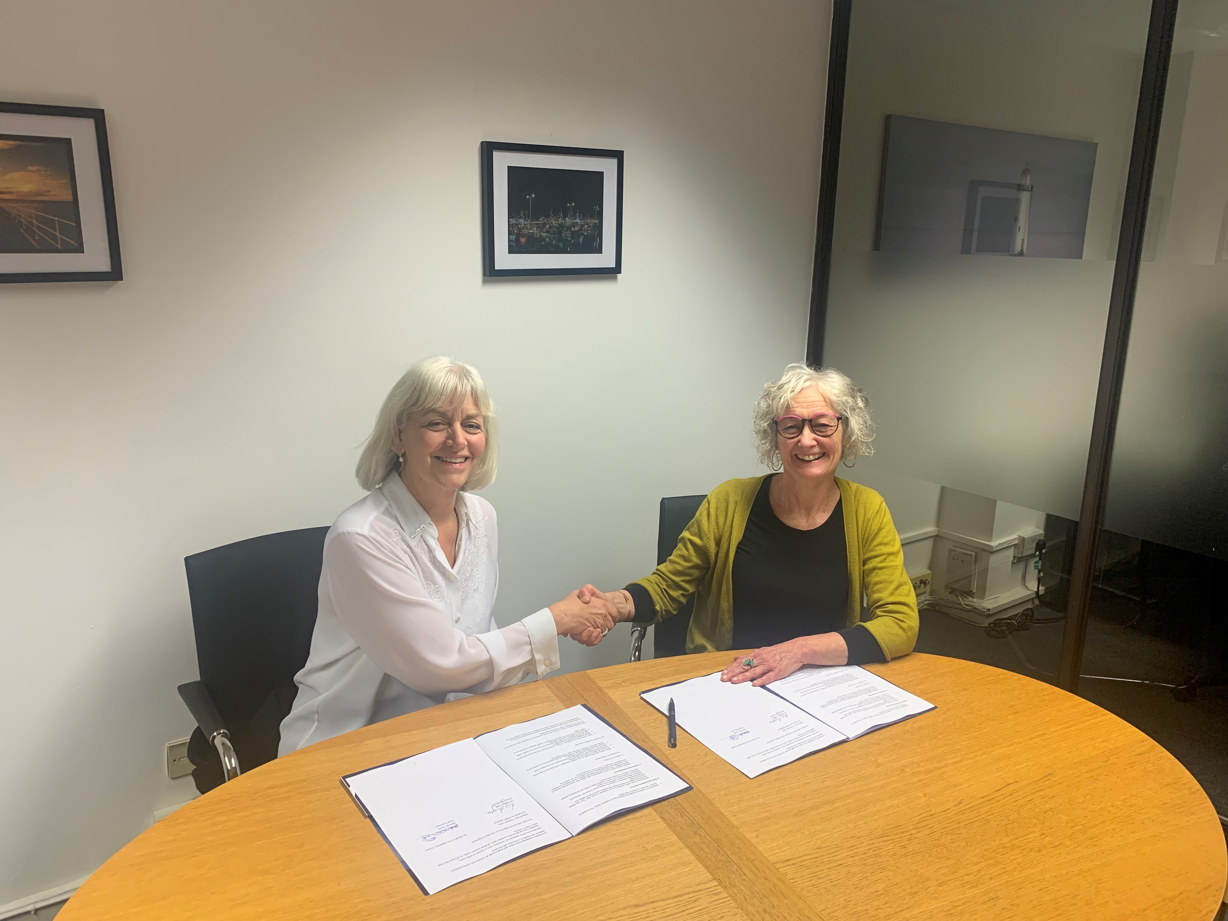 TSC chief executive Deborah Layde (L) with CHIRP executive director Liz Hughes OBE